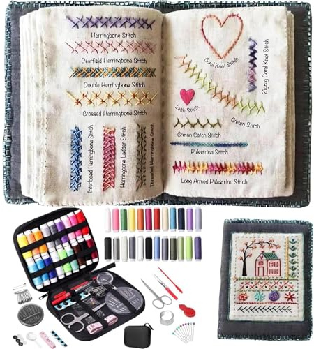 Siebkorb Embroidery Stitch Book Kit, 2026 New DIY High-Density Linen Set, Creative Embroidery Stitch Sampler Kit Book for Beginners and Craft Lovers (3 Page)