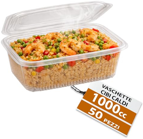 GM 50 Pezzi Contenitori Ermetici per Alimenti Caldi con Coperchio, Formato 1000 ml, Vaschette Termiche con chiusura Ermetica Salvaliquidi, Utilizzabili in Forno Microonde, Congelatore, Riutilizzabili