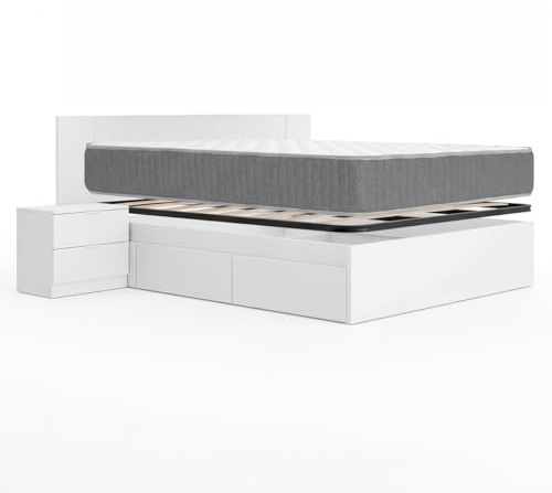 DEKIT - Pack Ahorro Dormitorio Cama Alice de 4 cajones con Cabezal len con 1 Colchón viscoelástico con muelles ensacados Aurea 150 x 190cm y 1 Somier de Lama Ancha
