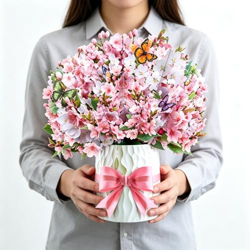 Carte Anniversaire Pop Up | Carte Fleur Pop-Up | Carte de Voeux Fleur 3D | Carte Pop Up Fleurs | Fleurs de Cerisier Carte de Voeux Fleur Pop-up 3D avec Enveloppe Exquise