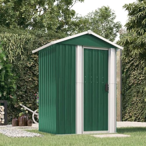 Utrustningsskjul grön 126 x 97,5 x 177 cm galvaniserat stål, trädgårdsskjul, väderbeständig, förvaring, förvaringsutrymme, verktygsskjul, metall, utomhus, trädgård, låsbar