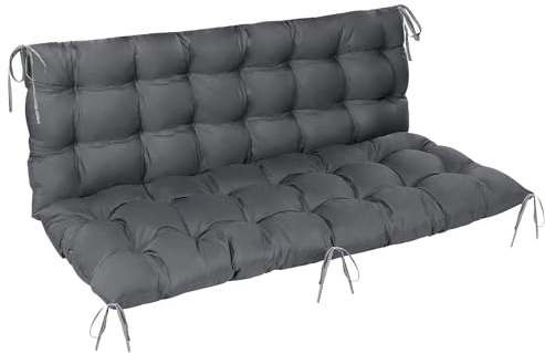 Goutime Cuscino per Panca da Giardino e Sedia a Dondolo 2 Posti, 150x100 cm – Extra Spesso e Morbido, Antiscivolo e Impermeabile, Sedile con Legatura, Schienale Reclinabile (Grigio)