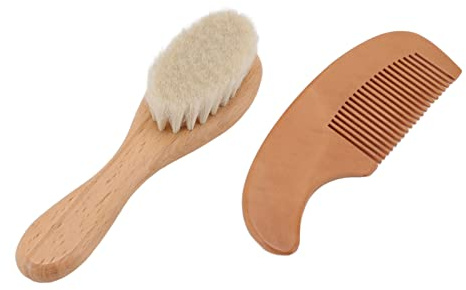 Generic Ull Babyhårborste Mjukt Trähandtag Babyborste och Kamset för Spädbarn och Småbarn Multifunktionshårborsteset