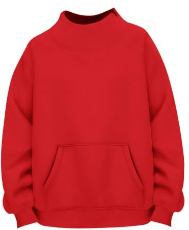 Lös passform lätta sweatshirts kvinnor kvinnor överdimensionerad falsk hals tröja | Långärmad enfärgad tröja bekväm lätt tröja andningsbar mjuk vardagskläder med känguruficka för utomhusanvändning