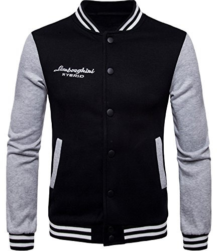 LEOCLOTHO Giacca da Uomo College Baseball Cappotto Jacket Felpa Motociclista Giubbotto Nero M