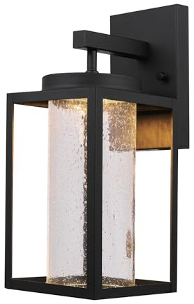 Globe Electric 44359 Capulet LED Integrated Outdoor Indoor Wall Sconce, Black, Clear Bubble Glass Center Column, Dimmable, 12W, 850 Lumens