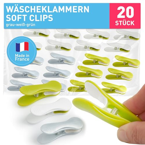 culiclean Wäscheklammern ohne Abdruck stabil mit Blume 20x Wäscheklammer Soft Grip Clip6 grau 8 weiß 6 grün, robuste Kluppen Clothes Pegs UV beständig Klammern zum Aufhängen von Wäsche, Socken