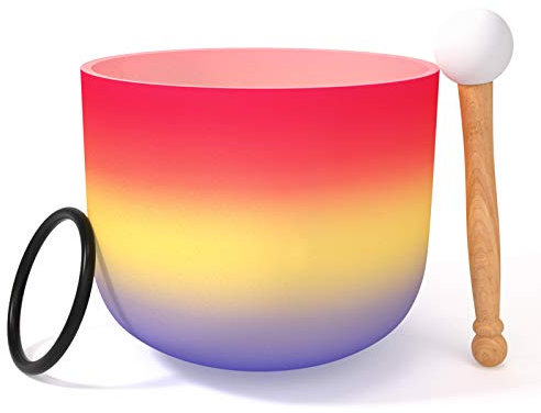 KELIODY Kristall Klangschale 440 Hz C-Ton, 8 Zoll (20 cm) Regenbogen Rot Wurzelchakra – Crystal Singing Bowl mit O-Ring & Schlägel, für Meditation, Entspannung & Yoga, Geschenkidee