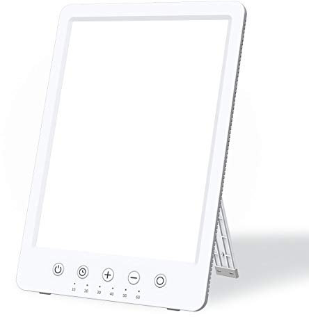 Easysleep Tageslichtlampe 10000 Lux Lichttherapielampe gegen Depressionen LED Tageslichtleuchte Lichtdusche mit UV-freies Simuliertes Sonnenlicht 10 Helligkeitsstufen 6 Timer Standfuß Schrabe