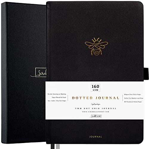Scribble & Dot® Bullet Planner - Dotted Journal | A5 Ultra Thick 160gsm Paper - Premium Dotted Journal for Artists and Creators, Includes Pen Test Pages (Black)