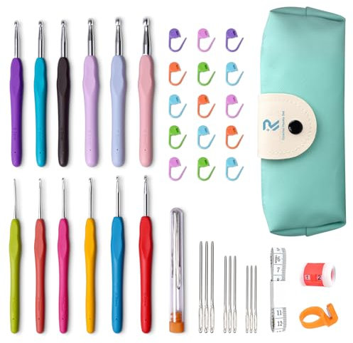 RealPlus Crochet Hooks Set, 12 Pcs Full Size Crochet Hook, Ergonomic Soft Grip Rubber Handles, Crochet Kits for Beginners Adults, Sister Gift, Crochet Hooks with Case (Green)