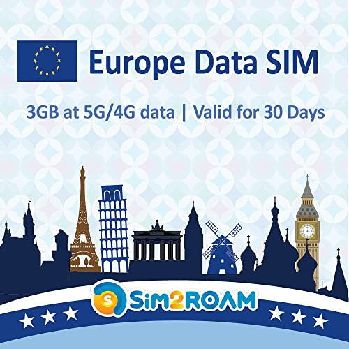 Tarjeta SIM Solo Datos Europa 30Días | Tarjeta SIM de Datos prepago de Alta Velocidad 5G/4G LTE | Buena conexión | ¡Recargable! (3GB / 30Días)