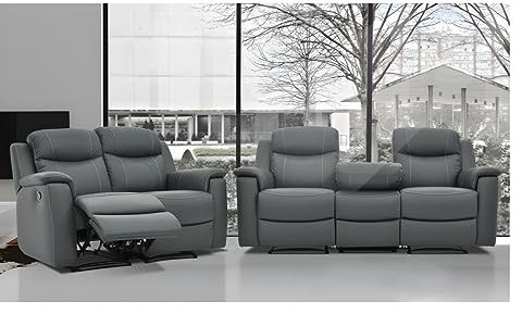 Vente-unique-Ledergarnitur Relax 3+2 - Anthrazit - Evasion