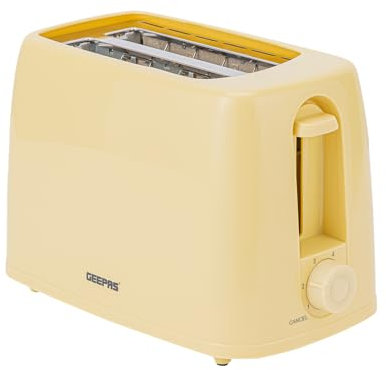 GEEPAS 2 Slice Toaster | 6 Browning Levels with Cancel Function | For Thin Small Bread Slice, Removable Crumb Tray Cool Touch Housing High Lift | Space-Saving Design | 1 Yr Warranty 650W Beige