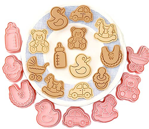 Formine per Biscotti Baby Shower, 8pcs Stampi per Biscotti, Tagliapasta per Bambini, Cartoon Fun Cookie Cutter, 3D Formine Biscotti Plastica, Forme per Biscotti, Cookie Mold per Decorare Biscotto