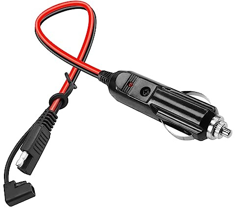 Cable de encendedor de cigarrillos SAE de 14 AWG YACSEJAO de 1 pie 12 V/24 V, enchufe de encendedor de cigarrillos a SAE adaptador de liberación rápida, cable de extensión con fusible de 15 A y luz