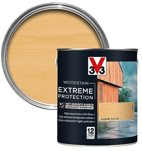 V33 Extreme Protection Woodstain - 12-Year Guarantee - Extreme Weather Protection - Anti-Humidity Barrier - Only 2 Coats - Clear 2.5 litres