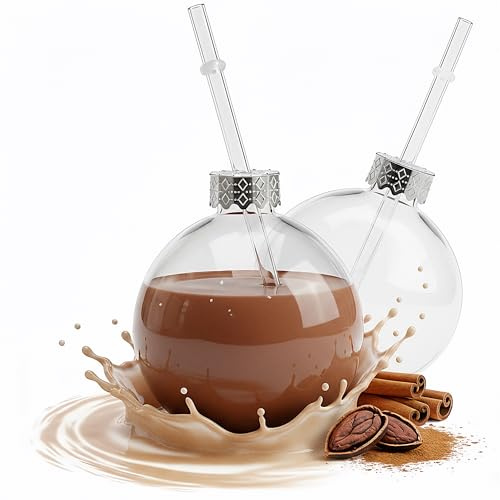 Novaliv 2 tazze per vin brulé, 400 ml, tazza natalizia personalizzata con cannuccia, palla di Natale come bicchiere per vin brulé, motivo a sfera di Natale, tazze di Natale