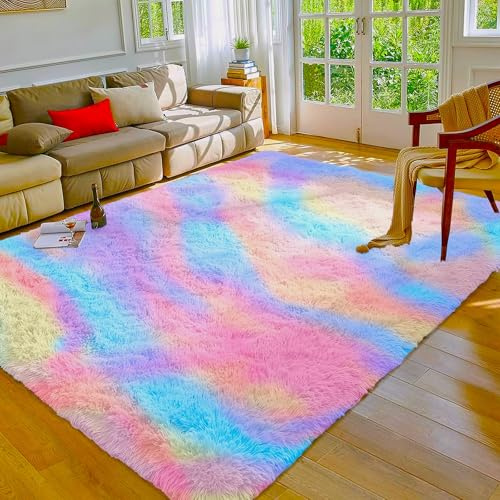 MOONLIGHT20015 Rugs Living Room Large 200x290 cm – Rainbow Area Rugs for Bedroom Anti Slip – Modern Super Soft Thick Pile Fluffy Shaggy Rug - Plush Carpet Non Shedding Easy To Clean