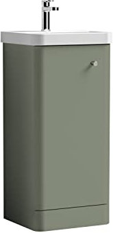 Balterley Vanity Unit with Basin Floor Standing, Soft Close Single Door with Handle & Thin Edge Sink, Bathroom Vanity Units with Basin, Bathroom Sink Storage Cabinet - 405 x 355 x 864mm (Green)