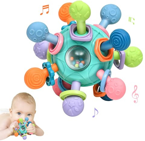 Baby Montessori Teething Toys for 0-6 6-12 Months BPA Free Sensory Toys for Babies 0 3 6 9 12 18 Months Newborn Infant Learning Developmental Chew Rattle Toys Shower Gifts for 1 2 Year Old Girls Boys