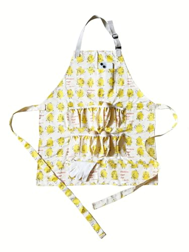 Gautsa Full Egg Apron for Kid and Adult, Deep with Elastic Closure, Extra Pockets, Adjustable Strap, Egg Collect Gather Apron (yellow for kid full)