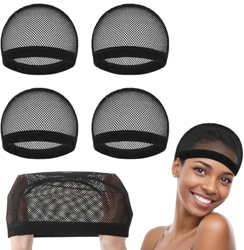 Dimeho 4 Pcs Wig Cap Black Crochet Wig Caps Stretchable Mesh Wig Caps Non Slip Hair Nets Weaving Cap for Making and Keeping Wig