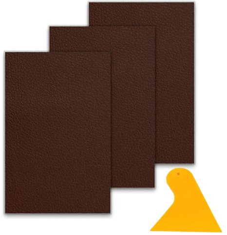 3 Pcs Leather Repair Patch, Light Brown Textured Self Adhesive Leather Repair Patch 11.81 * 7.87in Handmade Craft Material Bags Leather Patch for Sofas Car Seats Curtain Tents