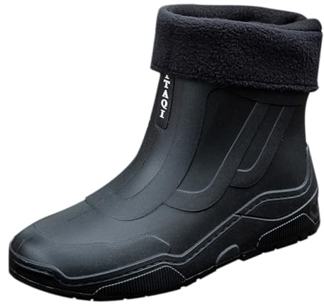 Bottes en caoutchouc pour homme, mi-hautes, doublées, en coton rembourré, amovibles et lavables, bottes de pluie courtes, légères et résistantes, bottes de voile, bottes de pêche, Noir2, 44 EU