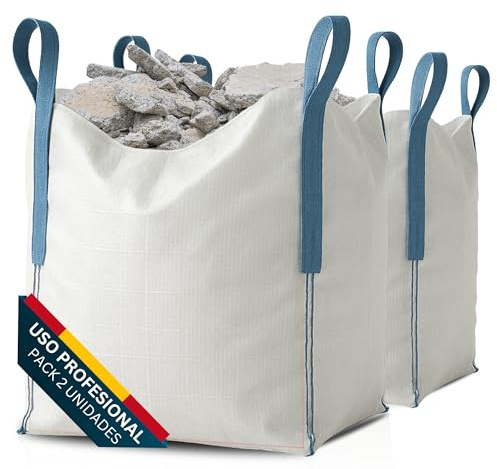 [x2 Sacos] Saco Big Bag 1000kg | Sacos Escombros Obra 80x80x90 cm | Big Bags Resistentes y Reutilizables para Jardín, Arena, Grava, Leña y Sacas 1000kg para Reparto