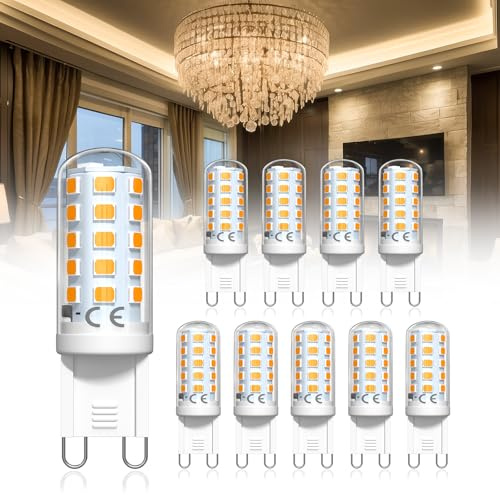 10 Packs G9 LED Bulbs Warm White, 4W 2200K Equivalent to 40-50W Halogen | Non-Dimmable, No Flicker 220-240V Energy Saving G9 LED Light Bulbs for Home Lighting Decor, Wall Light, Crystal Chandelier