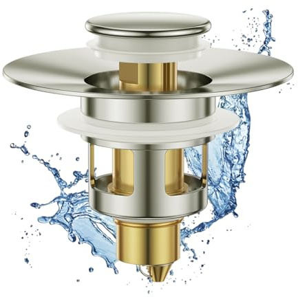 Universal Bathroom Sink Stopper, All-Metal Washbasin Sink Plug | Stainless Steel Construction with Brass Pop-up Core | Anti-Clog Design (Prevents Hair & Debris Buildup) | Rotatable for Easy Cleaning