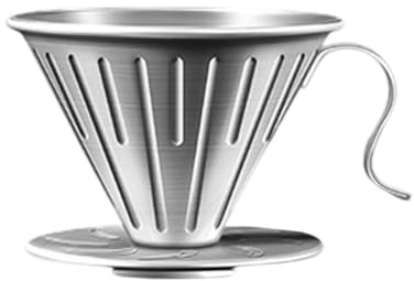 WIIYENA Gotero de café de acero inoxidable 304 y soporte con mango ergonómico, compatible con todas las tazas y papeles de filtro, apto para lavavajillas, color plateado