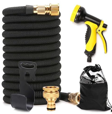 Manguera de jardín expandible de 75 a 300 pies, ligera con accesorios de latón macizo para un riego óptimo, lavado y uso en el jardín, diseño flexible sin torceduras para un fácil almacenamiento