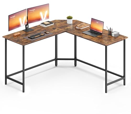 VASAGLE Escritorio, Mesa de Ordenador en Forma de L, 140 x 140 x 76 cm, Escritorio Esquinero, Ahorra Espacio, para Oficina Casa, Juegos, Fácil de Montar, Marrón Vintage y Negro Tinta LWD73XV1