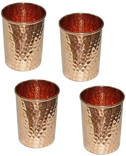 Rastogi Handicafts Lot de 4 verres à eau martelés 100 % cuivre pur