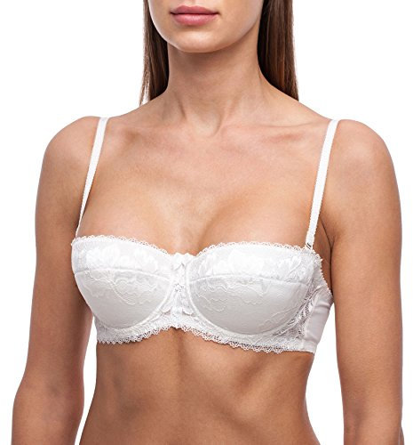 frugue Damen Balconette Push-Up BH Multiway-Trägern / abnehmbaren Trägern, Trägerloser-BH mit Bügel, Push-up-BH Extrem- Gr. 85D, Elfenbein