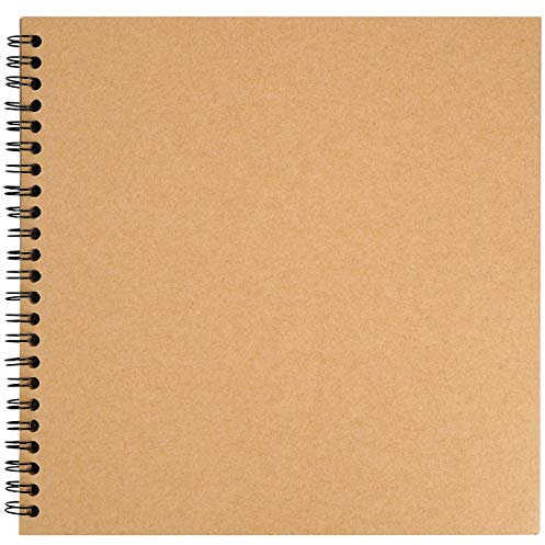 BELLE VOUS 80 Seiten Scrapbook Album Fotoalbum Kraftpapier - Fotobuch zum Einkleben Braun 20x20 cm Blanko - DIY Spiralalbum Foto Album zum Selbstgestalten für Hochzeit, Jubiläum, Gästebuch, Geschenk