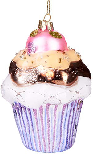 Brubaker Cupcake - Palla di Natale in Vetro Dipinto a Mano - Bocca Soffiata Decorazione Dell'Albero di Natale Figure Buffo Ciondolo Decorazione Palla Albero - 13 cm