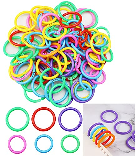hocadon 100 st lösa bladpärmringar i plast, flexibla bokringar i plast, bokringar, flerfärgade för kort, anteckningsbok, fotoalbum, löshölje, lösta blad, ringklämmor för 2 storlekar