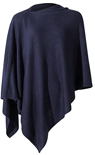 Fomolom Ponchos para mujer, versátil, ligero, sólido, de punto, bufanda, cabo, accesorios para mujer, Azul marino, Talla Única