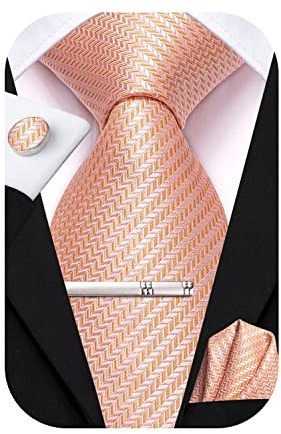 Hi-Tie Lot de 4 cravates en soie pour homme Rose/bleu/noir, Rose pêche, M
