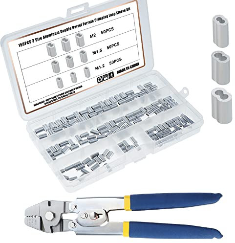 Knpwer 151 Pcs Outil à Sertir pour Câble Métallique,Manchons de Sertissage 0.1-2.2mm,Sertisseur de Câble Métallique,avec 150 Embouts à Double Barillet en Aluminium