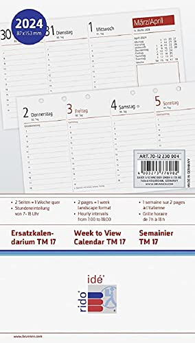 ridoidé Agenda Scolaire Semainier de rechange modèle TM 17contacter 2024 2 pages = 1 semaine transversale Dimensions de la feuille 8,7 x 15,3 cm Blanc