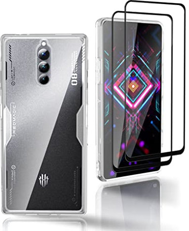 GMUJIAO Case for Red Magic 8 Pro/Pro Plus,ShockProof Dual-Layer Cover,2 in 1 TPU+PC Transparent Phone Case with 2 Pack Tempered Glass Screen Protector[Anti-fall]-Transparent