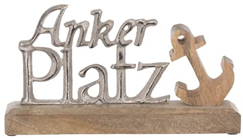 Brandsseller Deko-Schriftzug Anker Platz - ca. 25x15x5cm auf Mangoholz/Aluminium