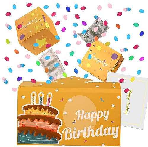 BABORUI Pop Up Birthday Card with Confetti, Happy Birthday Surprise Gift Box Explosion for Money, Cash Birthday Surprise Box for Women/Men/Girls/Boys