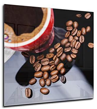 Canvasfly 60x60 Wandpaneele für Küche Deko-Spritzschutz für Küchenrückwand Glas Bilder Gehärtet Küchen-Deko Glasplatte aus Vorgespanntem Glas Küchenrückwandplatte Kaffee
