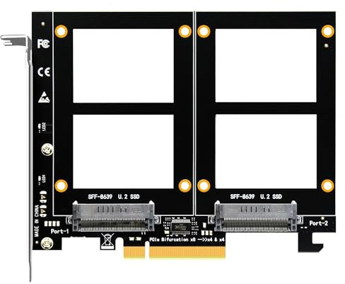 GLOTRENDS PU21 Dual U.2 SSD zu PCIe 4.0 X8 Adapter, unterstützt 2 x U.2 SSD oder Soft Raid, ohne Splitter-Funktion (PCIe-Bifurcation-Motherboard erforderlich)