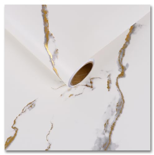 CRE8TIVE White Grey Gold Marble Contact Paper for Countertops Peel and Stick Waterproof Kitchen Wallpaper 12x80 Marble Wallpaper Removable Adhesive Countertop Contact Paper for Bathroom Cabinets